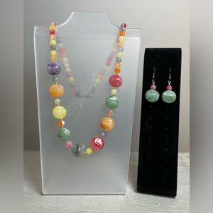 Multi colored beaded necklace with matching earrings